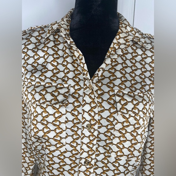 MICHAEL Michael Kors Brown and Gold Long Sleeve Button Down Shirt - Picture 3 of 11